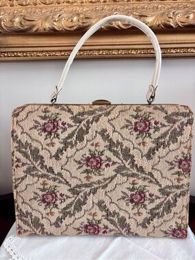 Vintage 1950s Sol Mutterperl Tapestry Handbag 938, Original Guarantee Card Purse